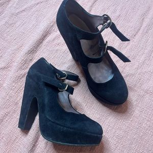 robert clergerie black platform mary jane pumps with a double buckle